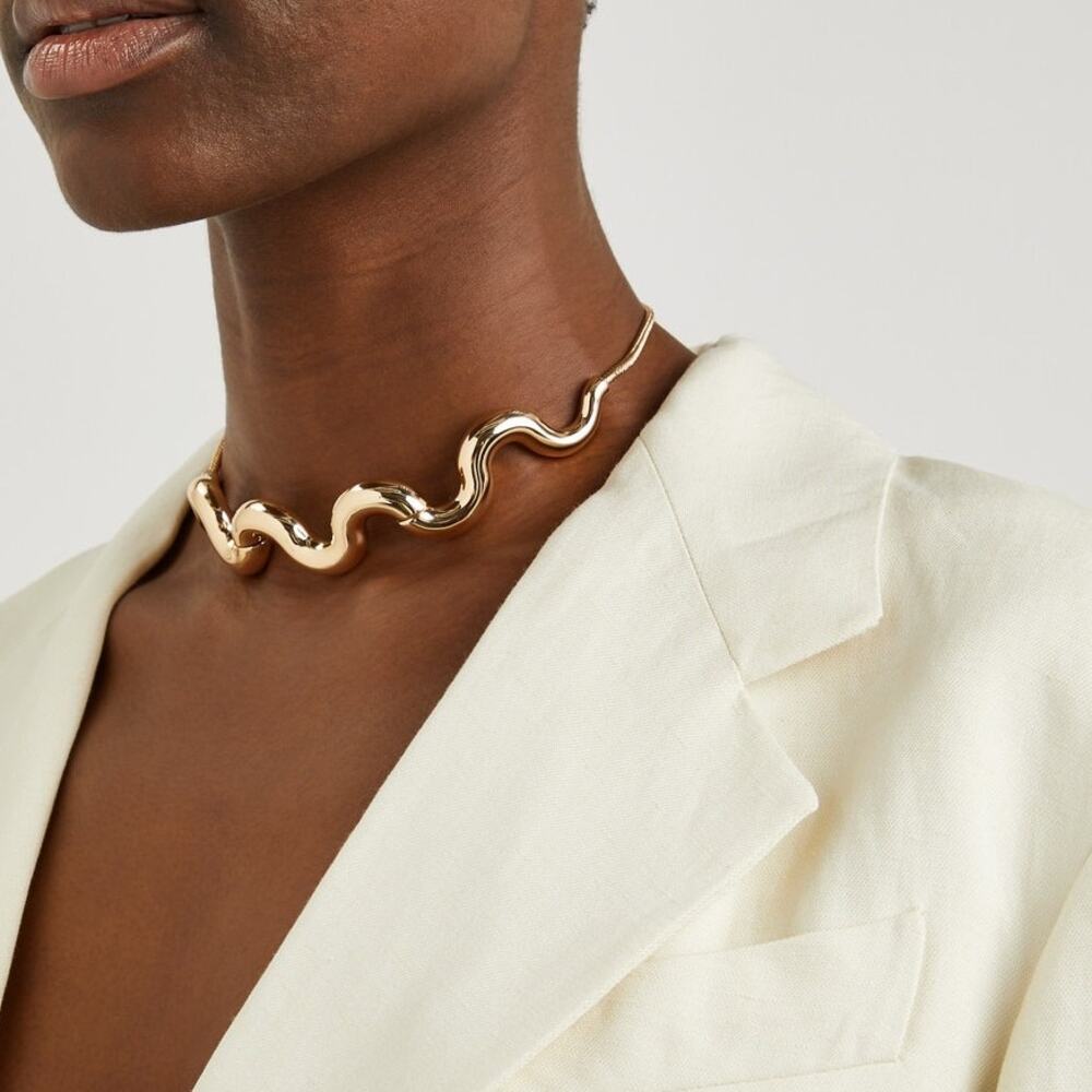 Jenny Bird *READ Gold Plated Sculptural Wave Ola Choker Necklace A7-57